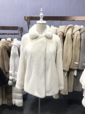 

Женское зимнее короткое Норковое Пальто с коротким и длинным воротником