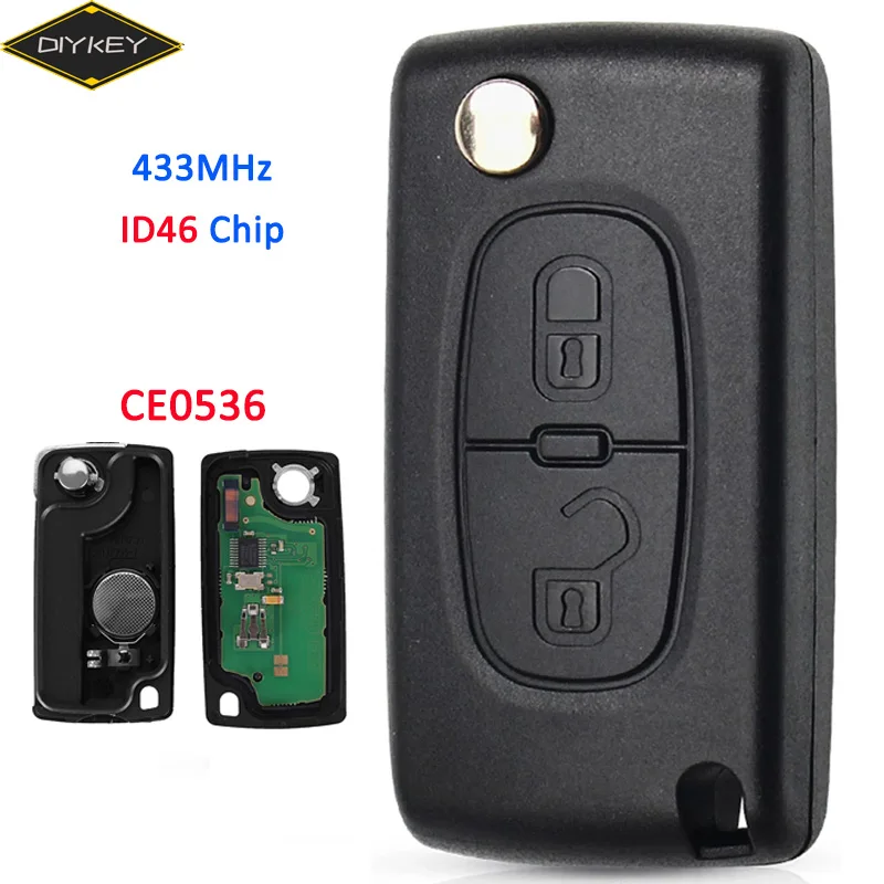 DIYKEY 2 кнопки Auto Автомобильный Брелок дистанционного управления с ключом ID46 чип