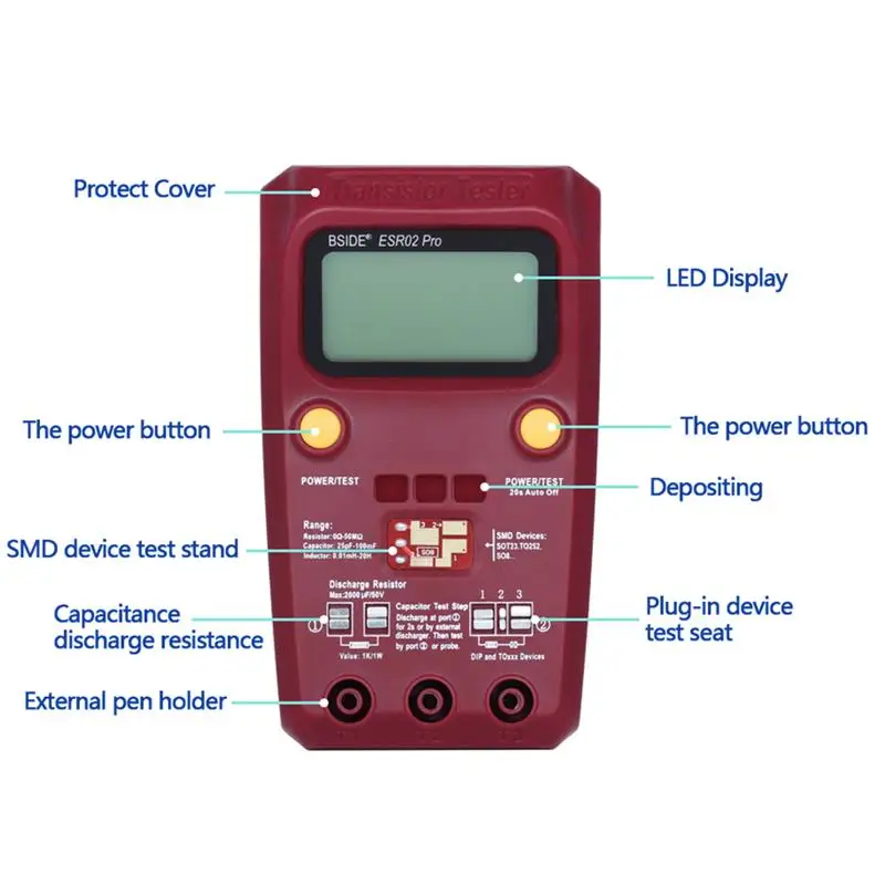 BSIDE ESR02 Pro транзистор ESR/SMD Test er M328 умный диодный Триод Емкость резистор измеритель