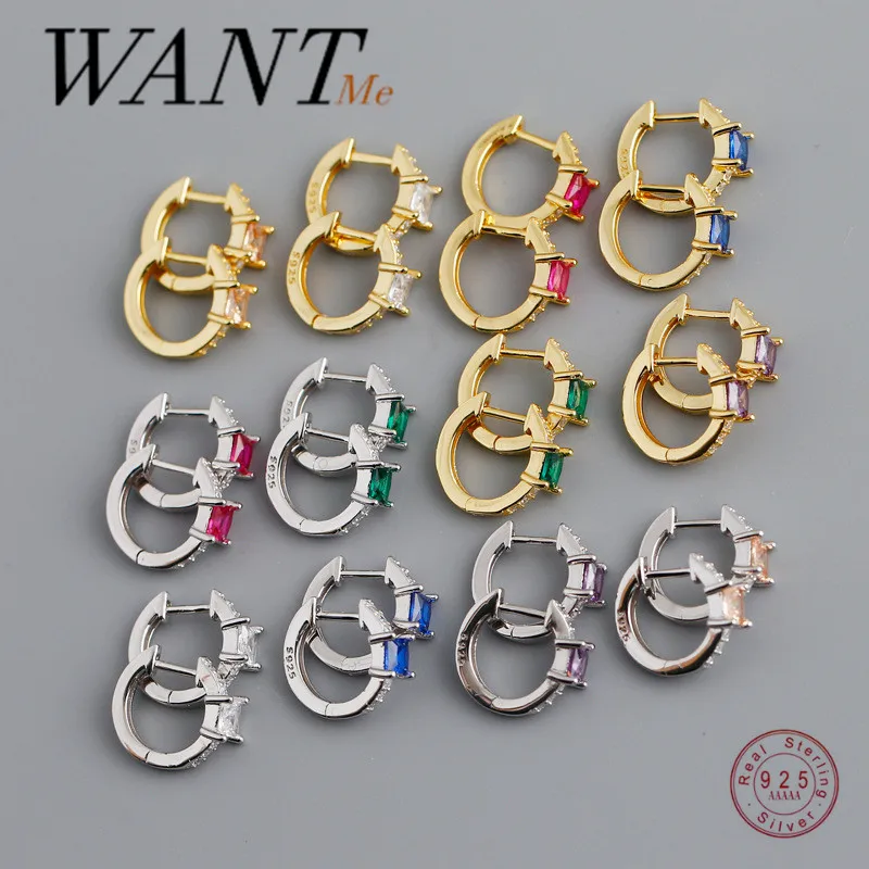 WANTME Настоящее серебро 925 пробы роскошная квадратная CZ зеленая красная круглая