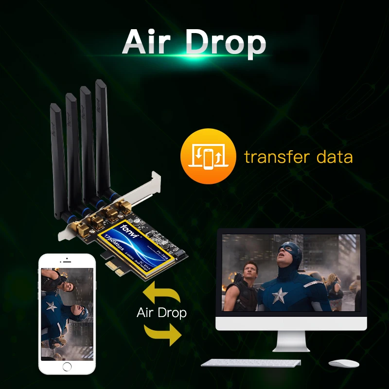 PCIe Wi-Fi карта Fenvi T919 для настольного ПК 1750 Мбит/с BCM94360 MacOS Hackintosh 802.11AC Bluetooth 4 0
