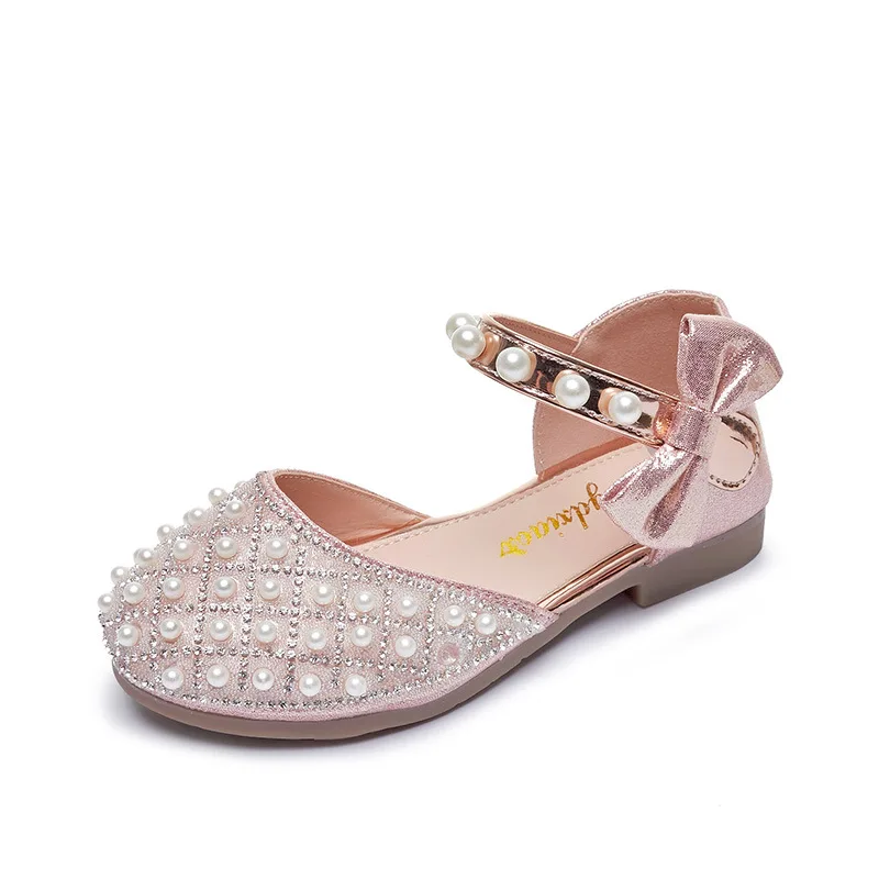 

Pink Silver Girls Shoes Spring Summer Bowknot Rhinestone Princess Shoes for Wedding Party Dance Performance Shoes Kids Sandal