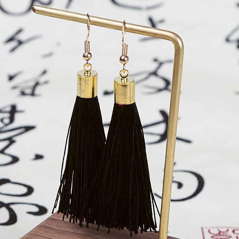 BTWGL модные богемные длинные серьги с кисточками из сплава белые красные шелковые