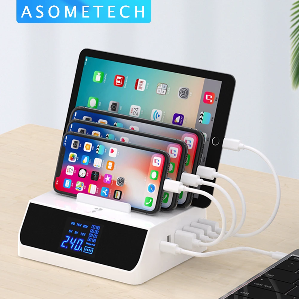 

100W Quick Charge 3.0 USB Charger With Bracket Tablet Notebook PC Phone Charger Adapter HUB PD Fast Charger For iPhone Samsung