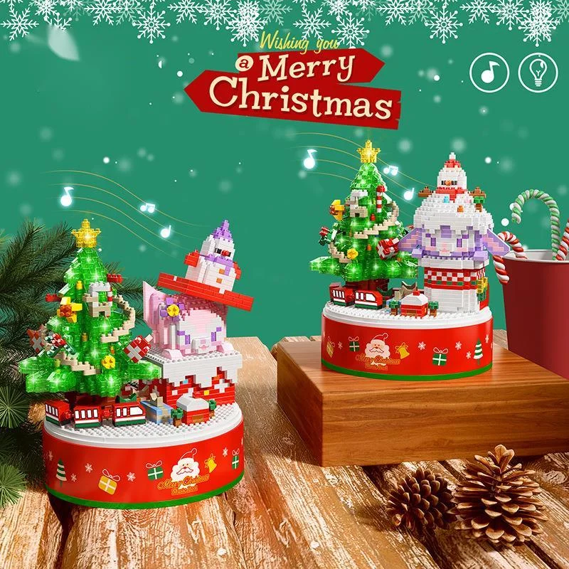 

Christmas Village Train Building Blocks Can Sing Cartoon Linabelling Tree House Bell Deco Santa Friends Toy Kid Xmas Gift New