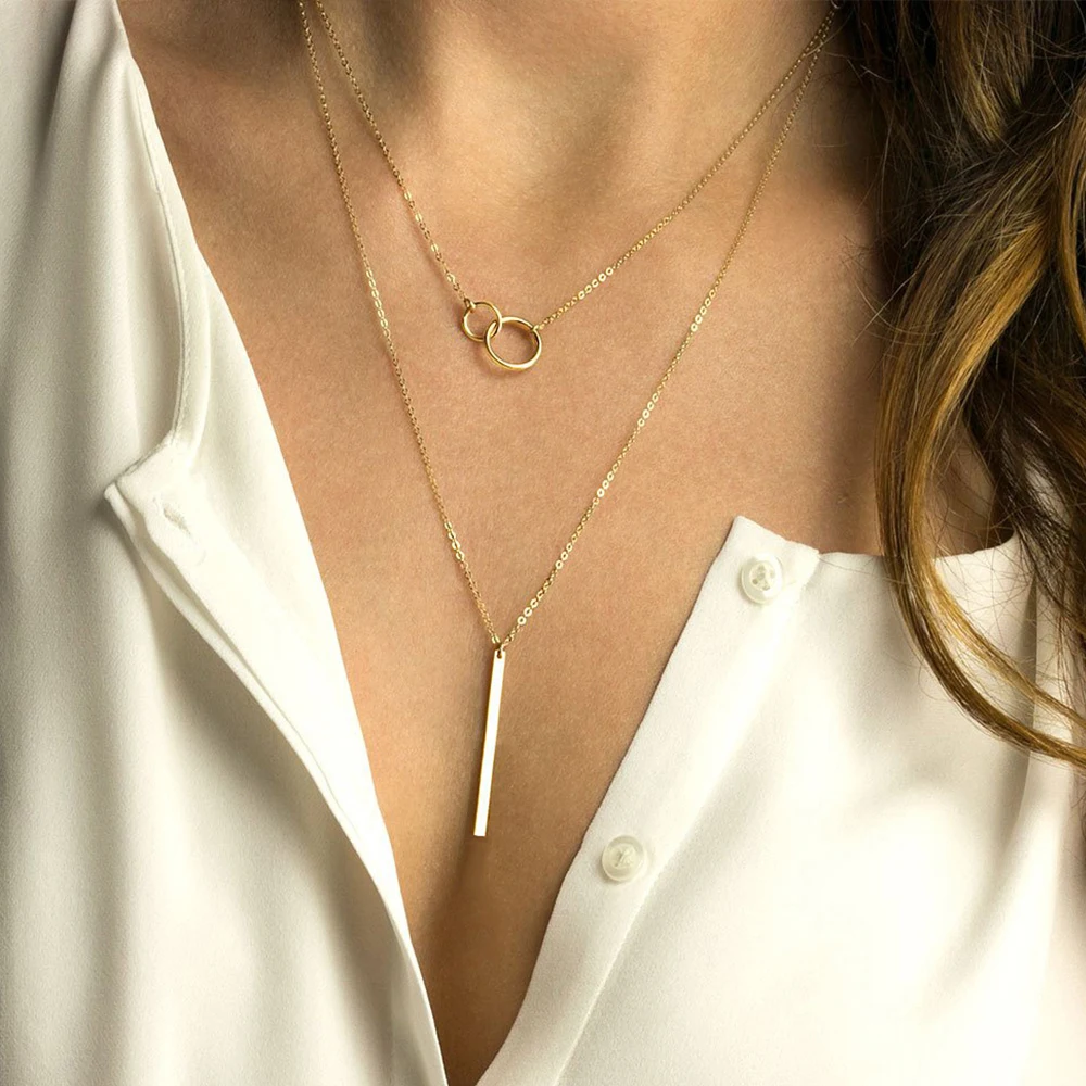 e-Manco DIY pendant choker necklace women simple stainless steel layered womens necklaces jewelry | Украшения и аксессуары