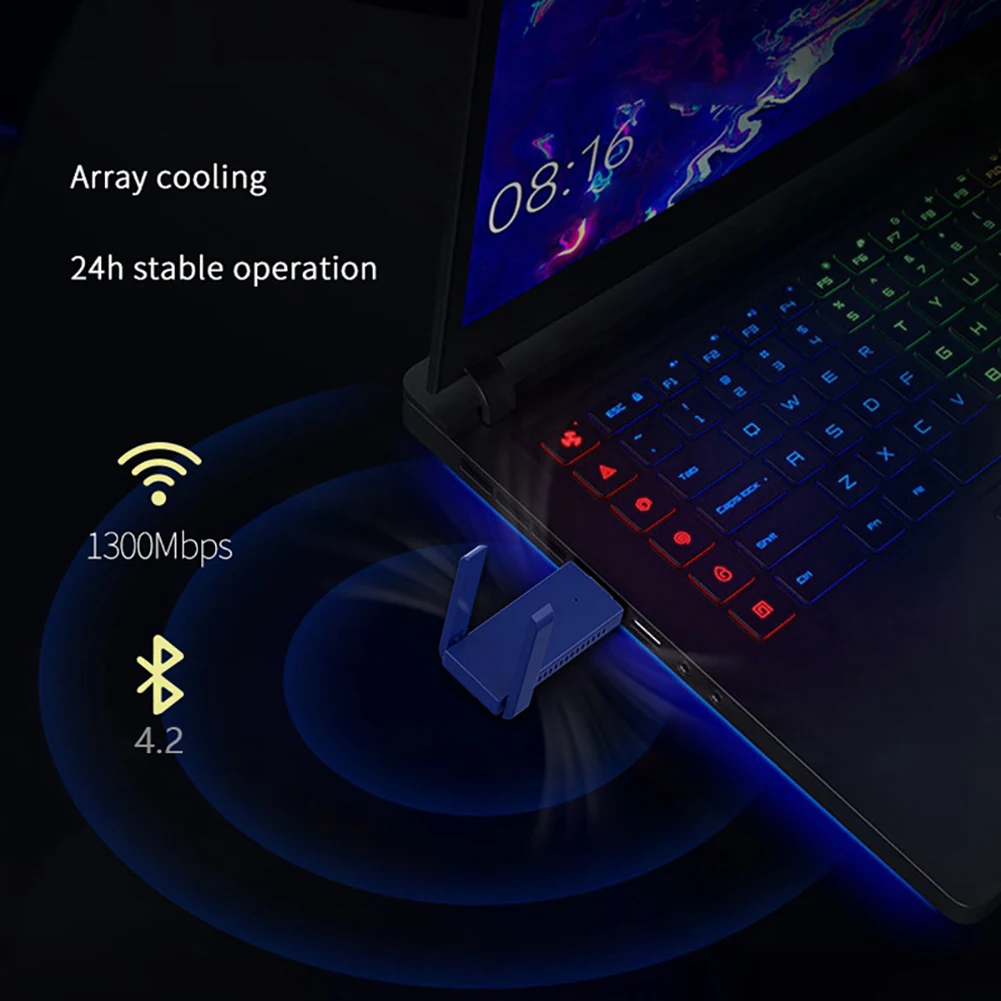 

2-in-1 USB Wifi Adapter 1200Mbps Dual Band Wi-Fi Dongle 2.4Ghz + 5Ghz Computer AC Network Card USB 3.0 Antenna Laptop PC