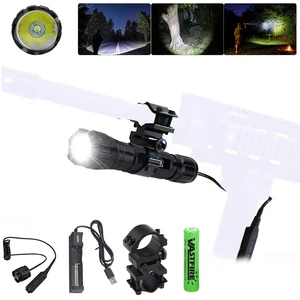 Тактический военный светодиодный фонарик T6 с аккумулятором 18650, перезаряжаемой батареей, удаленным переключателем, зарядным устройством и креплением для охоты, 5000 люмен