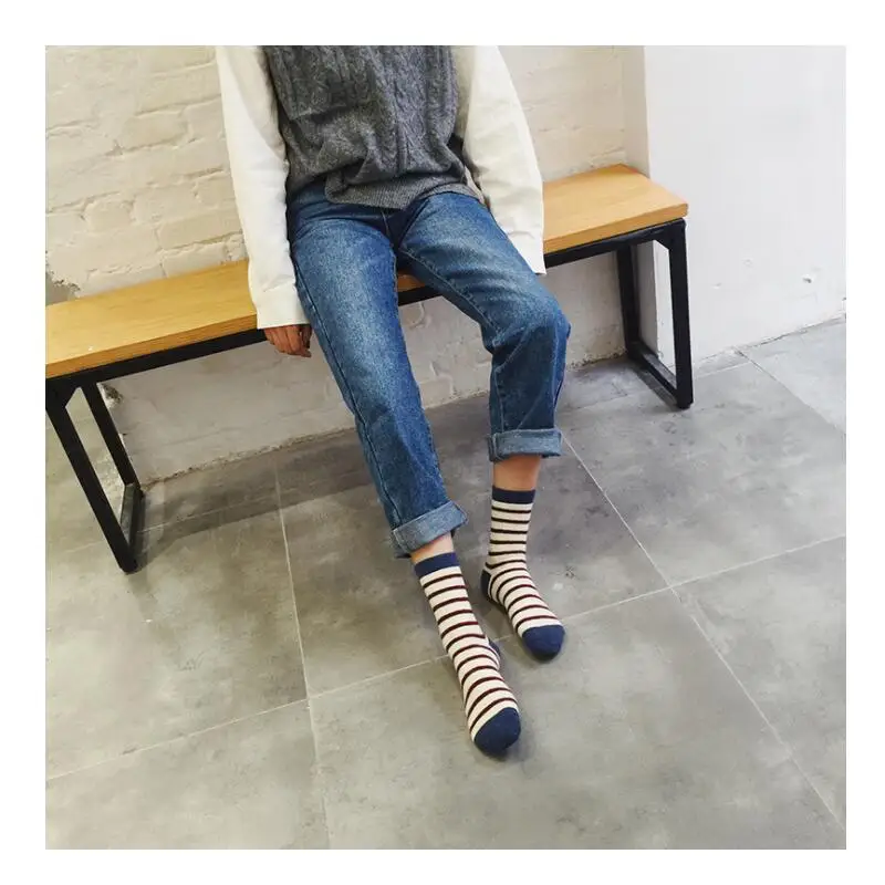 Women Solid Striped Wool Sport Socks Ankle Sock Girls Ivory Navy Grey Red Stripes Short Winter Socks 5 pairs/ lot AL206SC