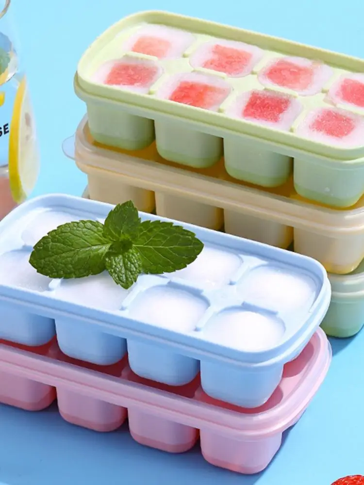 

8 Grids Ice Cube Tray Mold Plastic With Lid Freezer Maker Ice Mold Square Shape Ice Cream Candy Maker Kitchen DIY Gadgets