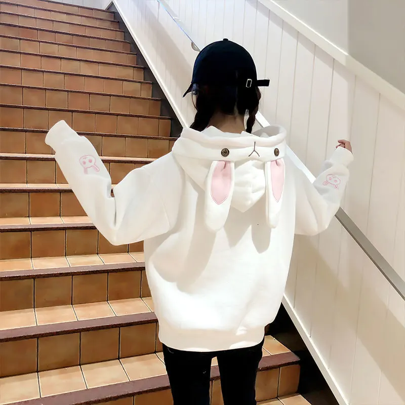 Kawaii/толстовка с капюшоном с милыми заячьими ушками; женские толстовки в стиле Харадзюку; свободные спортивные костюмы с вышивкой; пуловеры; Moletom; большие размеры XXL