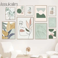 abstract canvas poster girl face art line print plant leaves prints minimalist painting nordic wall pictures living room decor
