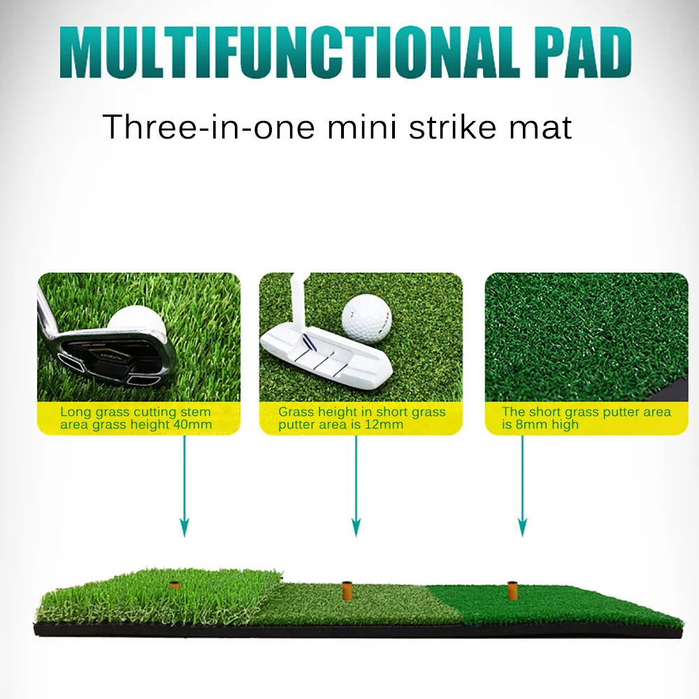 

Golf Mat 3-In-1Golf Hitting Mat Outdoor Golf Training Aids Practice Mat Artificial Lawn Grass Rubber Pad Swing Practice Mat