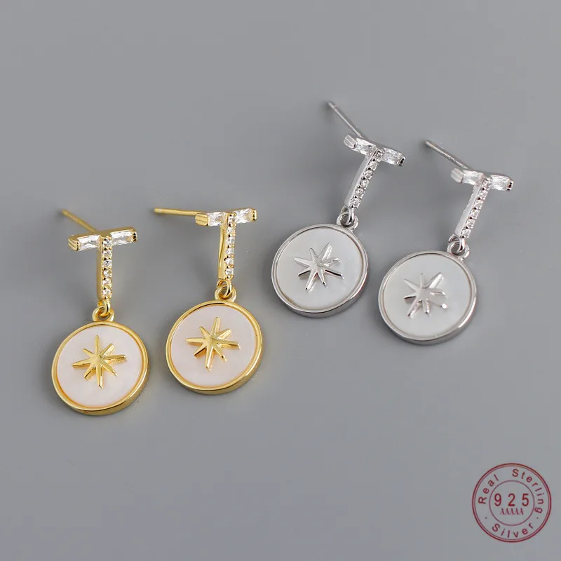 Женские серьги подвески из серебра 925 пробы с шестиконечной