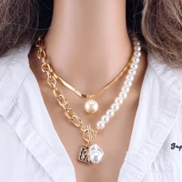 fashion pearls pendant necklaces for women punk charm chain necklace geometric baroque snake link choker jewelry gift