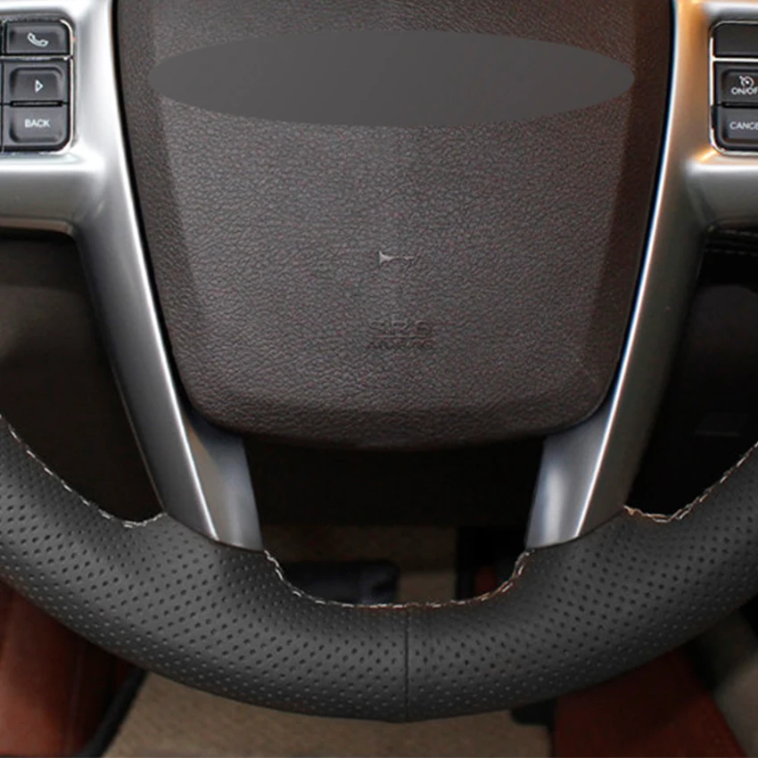 

LQTENLEO Black Genuine Leather Car Steering Wheel Cover For Chrysler 300C 200 Grand Voyager 2010-2014 Lancia Flavia 2010-2018