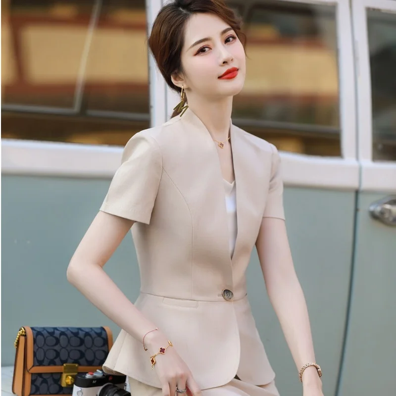 

Formal Business Blazer Coat OL Styles Summer Elegant Apricot Blazers Jackets Coat for Women Ladies Office Blazer Outwear Tops