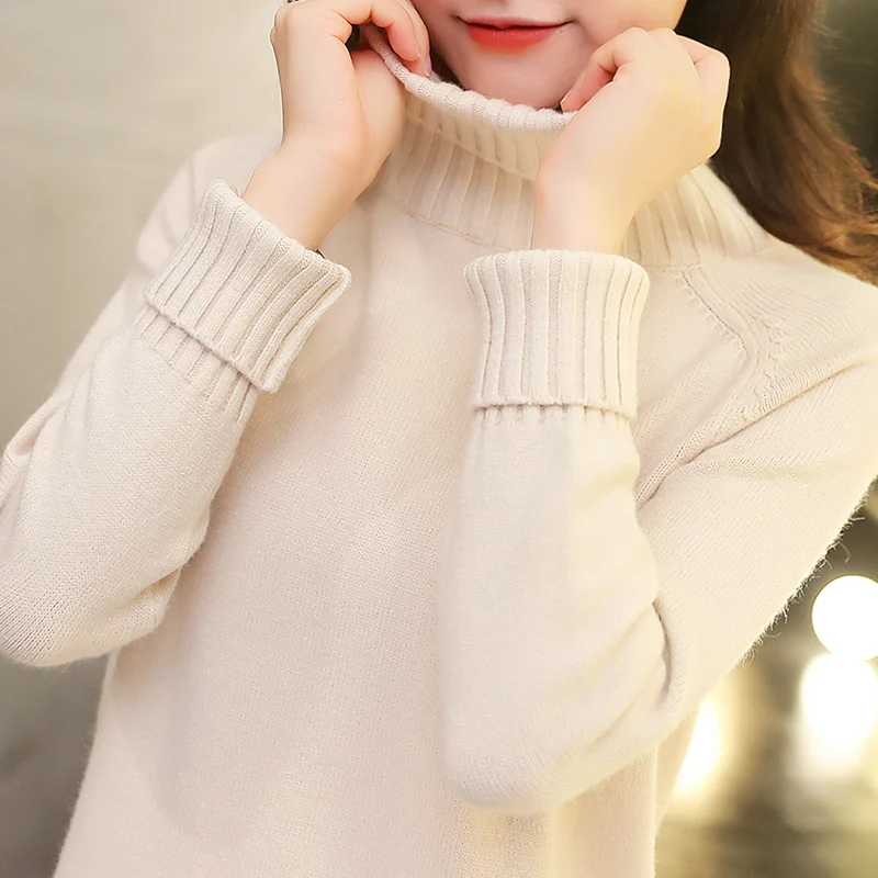 Зимний женский свитер водолазка модный осенний кашемировый вязаный однотонный