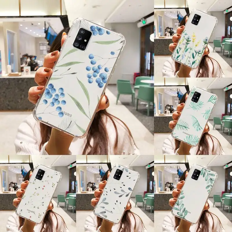 

Watercolor plants with flowers Phone Case Transparent For Samsung A51 A50 A71 A70 A81 M60S Note S21 S 20 10 9 8 11 E Plus Ultra