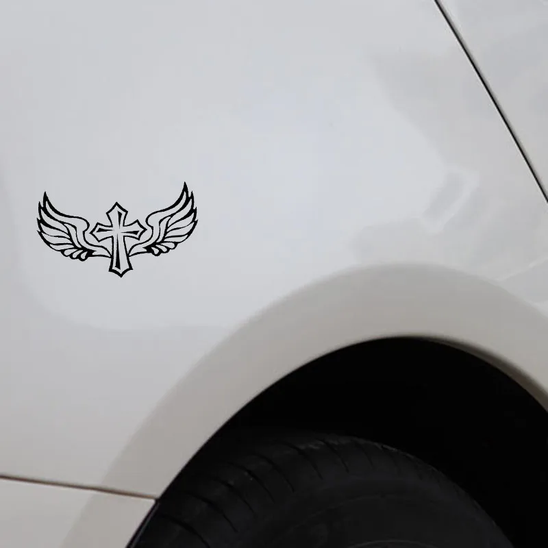 Volkrays Personality Car Sticker Cross Wings Christian Faith Accessories Reflective Sunscreen Vinyl Decal Black/Silver 7cm*14cm |