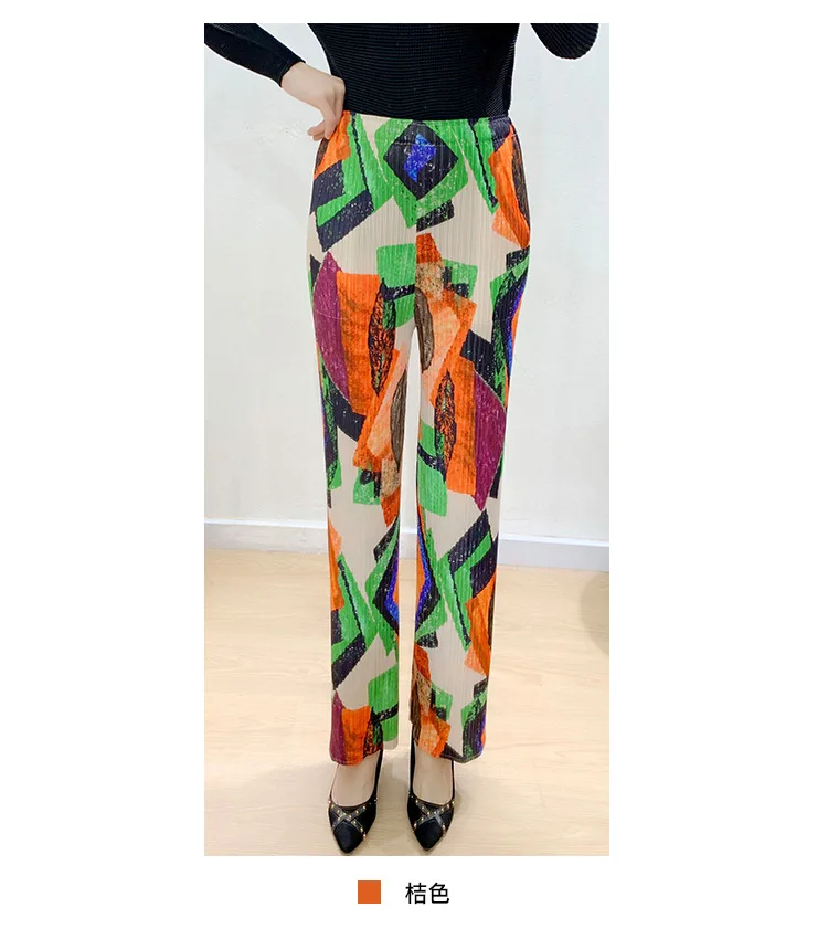 HOT SELLING Miyake Fashion fold print high straight pants  IN STOCK