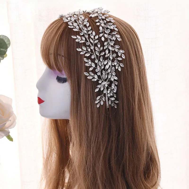 

SLBRIDAL Luxury Handmade Wired Flexible Rhinestones Crystals Bridal Tiara Headband Wedding Crown Women Hair Accessories Jewelry