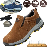men steel nose safety work shoes slip on construction safety puncture proof outdoor suede anti static soft bottom safety 21