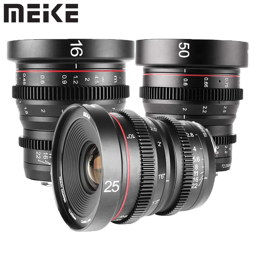 Meike 16 мм 25 мм 50 мм T2.2 ручной фокус Cine lens Kit для Micro Four Thirds (MFT, M4/3) Mount Olympus Panasonic GH5 OMD EM10 IIIE