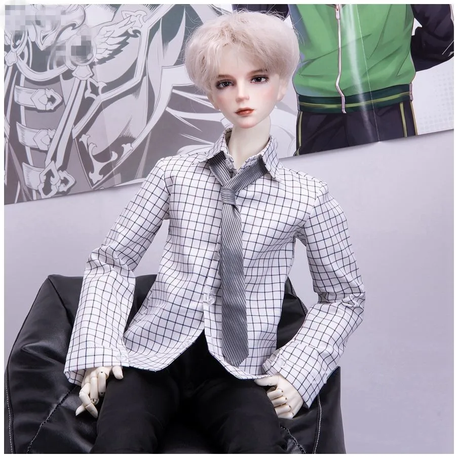 

BJD Doll Clothing Fits 1/3 1/4 SD17 Uncle Size Fashion Go With Simple Checked Top Suit Shirt + Striped Tie 2 piece suit
