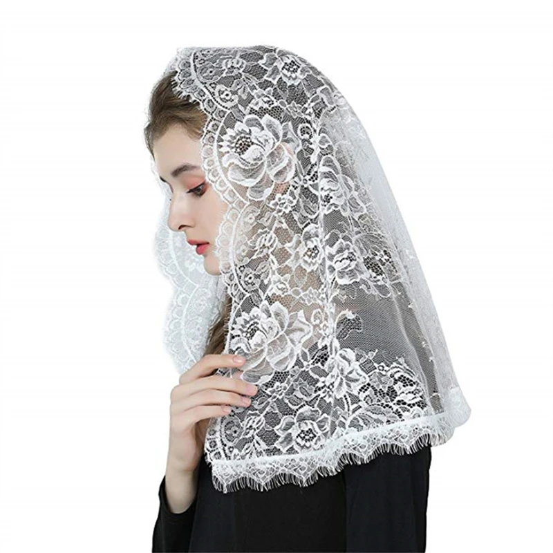 

Our Lady of Guadalupe Veils for Church Chapel Women Mantilla Mass Headcovering Catholic Black WhiteD Shape Soft Lace with Clip