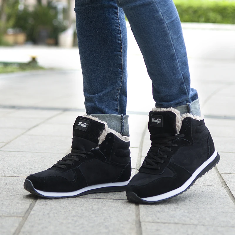 Зимние ботинки мужские модные меховые зимние из флока кожаные ботильоны теплые