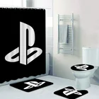 Черно-белая занавеска для ванной комнаты с логотипом Playstation, набор душевых занавесок для ванны, коврики для ванной, коврики для геймеров, PS4, туалета, домашний декор
