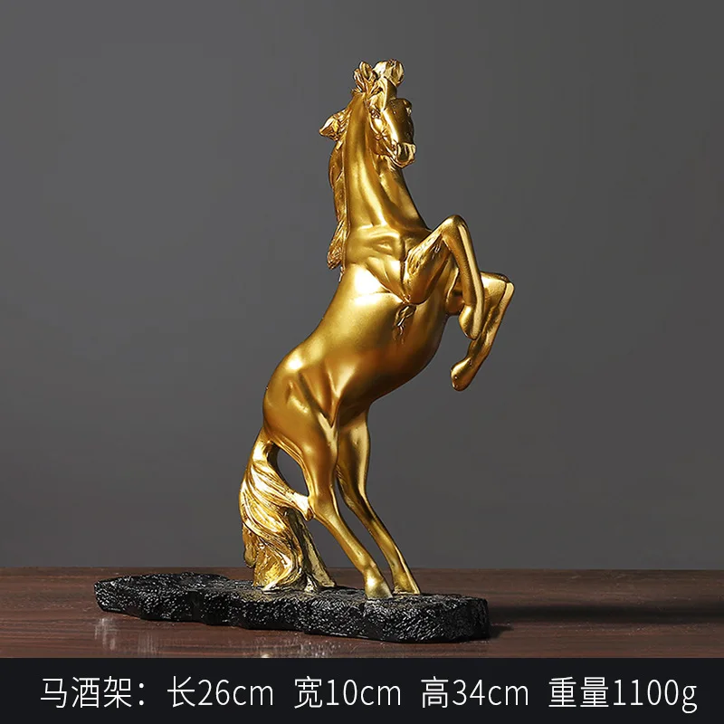 

New Chinese Golden Horse Wine Rack TV Cabinet Hallway Coffee Shop Crafts Resin Decorations Factory
