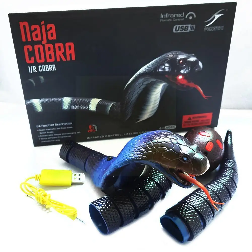 

44cm Remote Control Realistic Snake Toy With Flash Tongue Light Retractable Swinging USB Cable Prank Charging Tail Toys Z0S0