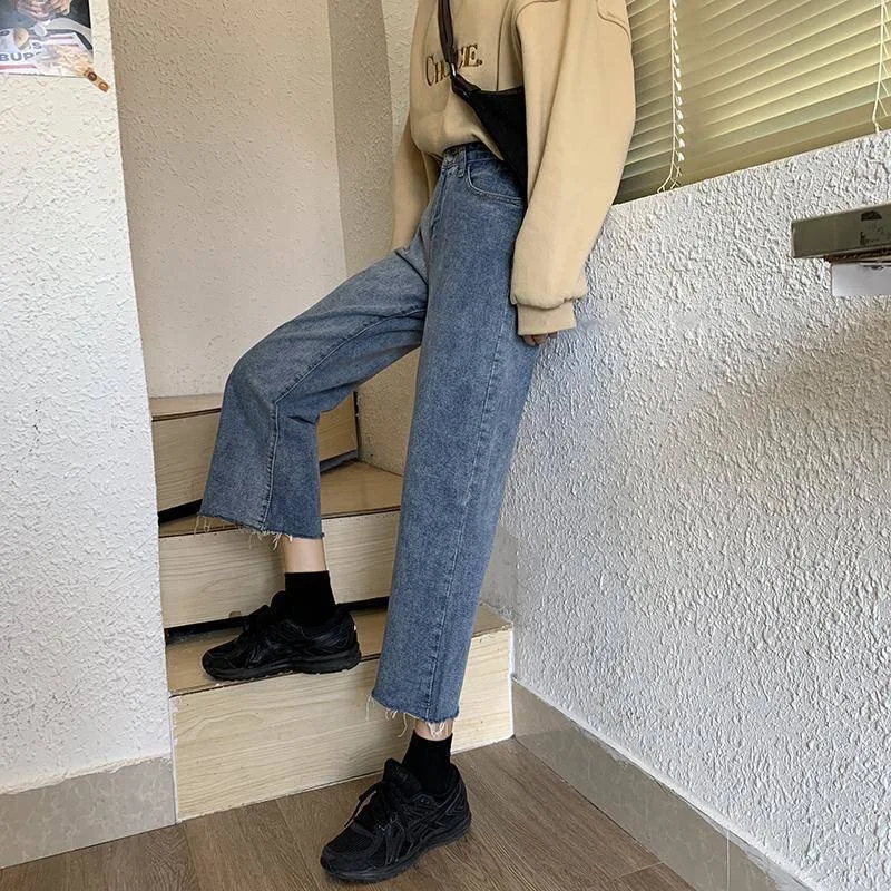 

GOOHOJIO 2020 Casual Fashion Denim Pants Women Trousers Skyblue Vintage Harajuku Straight Denim Jeans High Waist Women Jeans