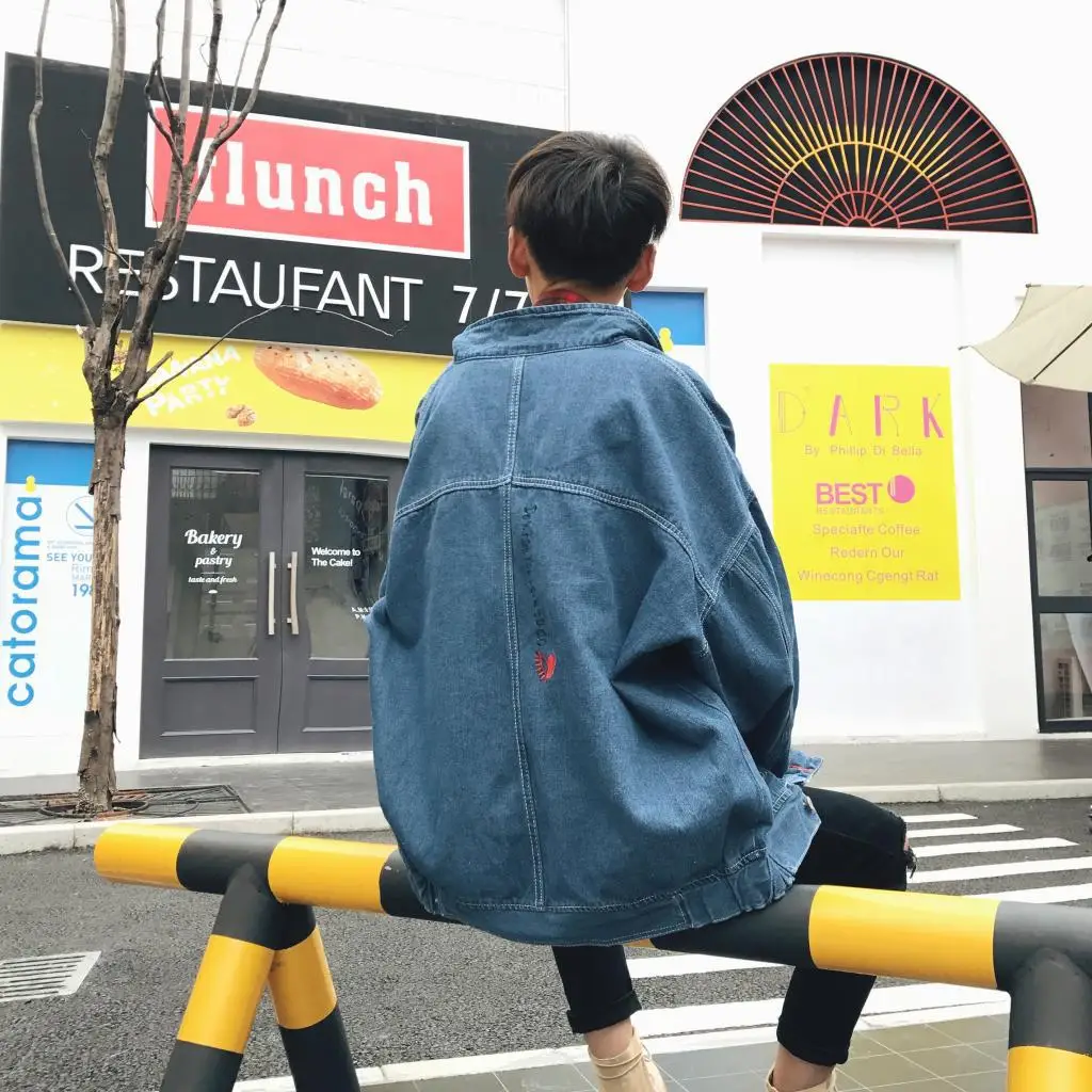 

spring Autumn 2021 new trendy teenagers men's denim jacket youth Korean loose retro embroidery denim jacket men's jacket
