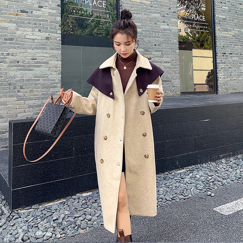 

Winter Women's Coat Woolen Jacket Korean Style Shawl Can Be Taken Off for Two Wears Thickened Long Casual Quality 2022 Clothing