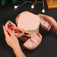 net red rotating jewelry box necklace earrings earring holder small exquisite hand jewelry multilayer storage box 2
