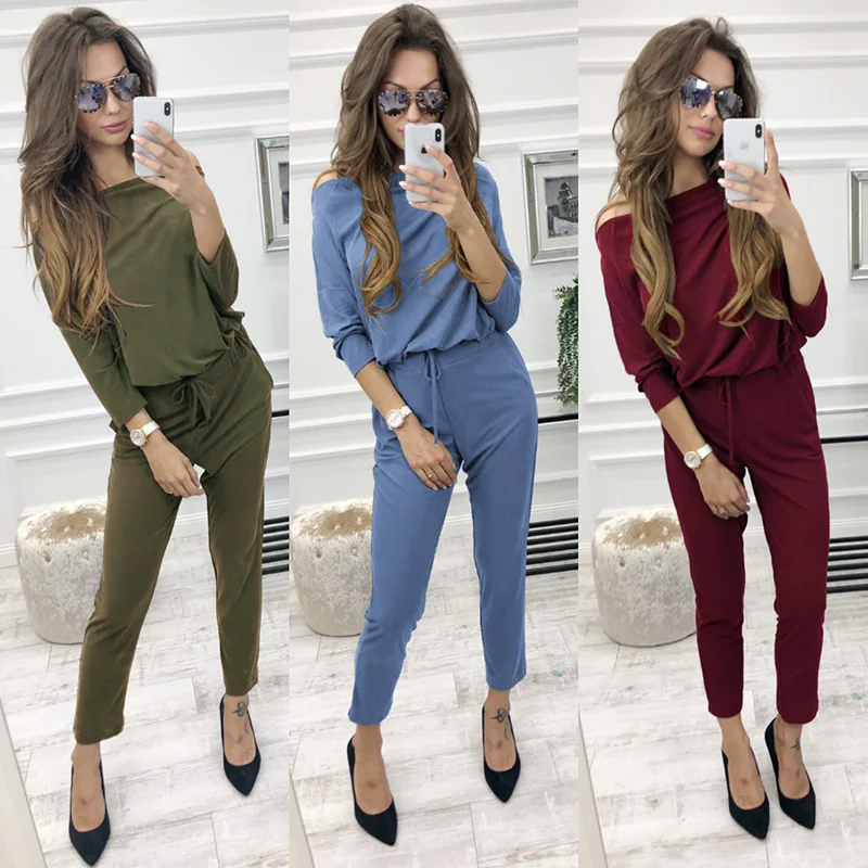 Элегантный весенне-осенний женский комбинезон с длинными рукавами поясом для