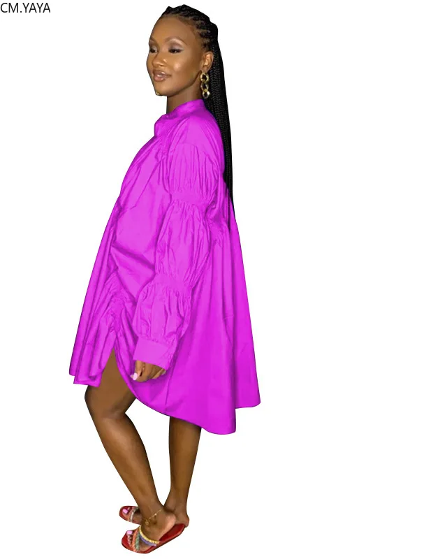 CM.YAYA Women Solid Loose Long Sleeve Blouse Dress | Женская одежда