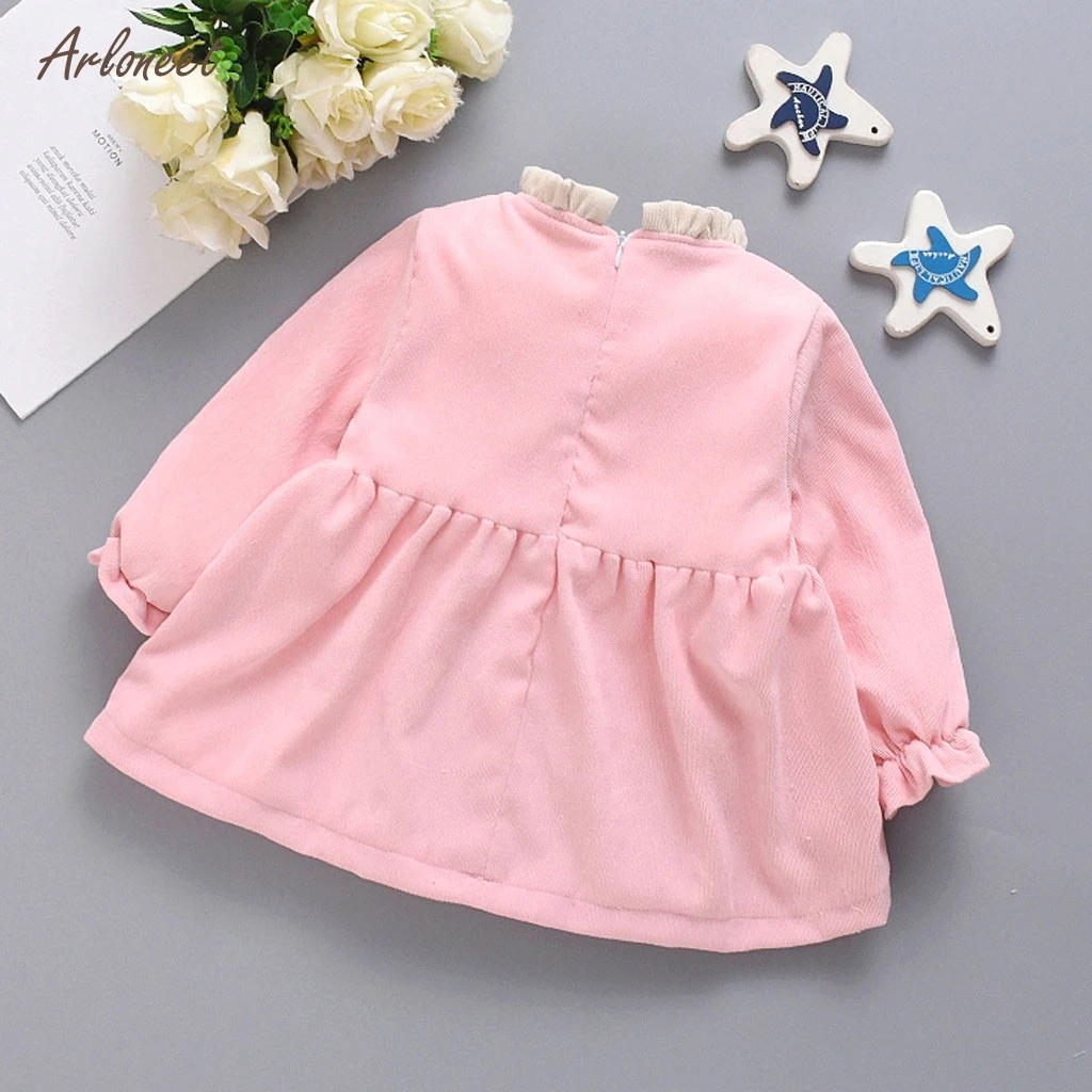 ARLONEET toddler girl dresses party and wedding Long Sleeve Thick Solid Warm Bowknot Party Princess Dress girls clothes vestidos | Детская