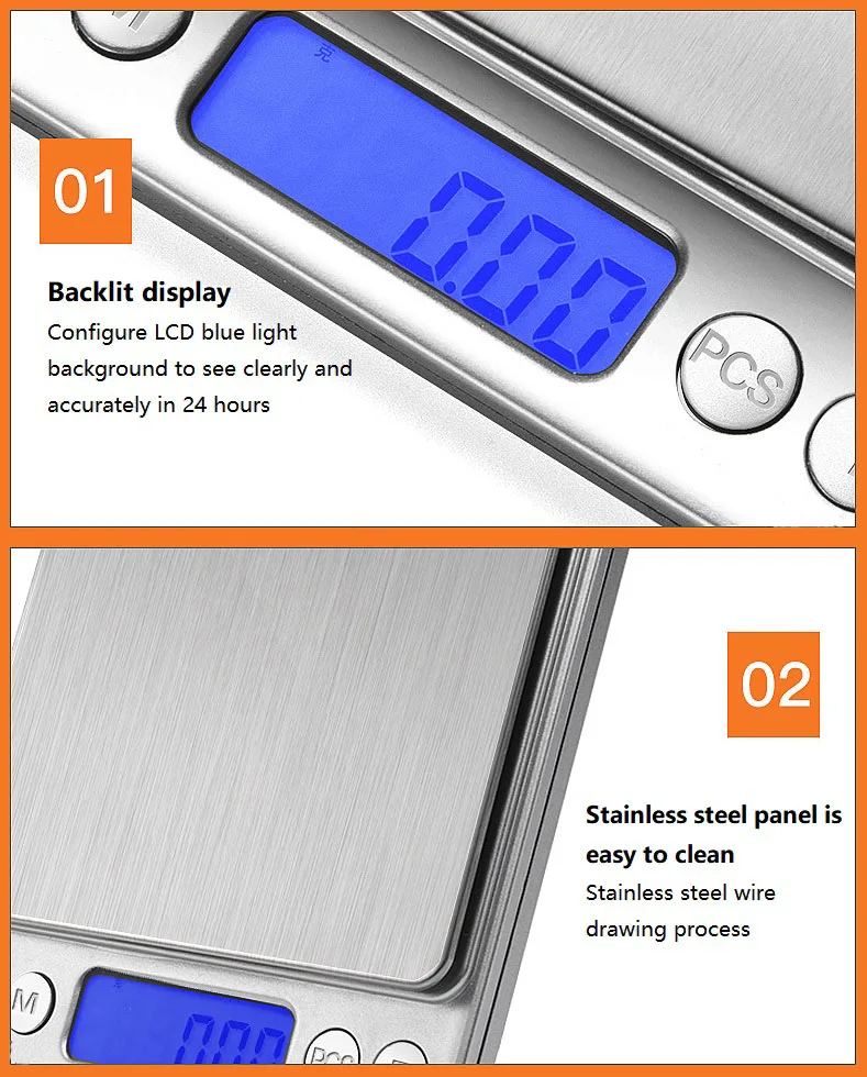 

3000g / 0.1g LCD Kitchen Scale Stainless Steel Electronic Scale Mini Jewelry Scale Portable Electronic Scale