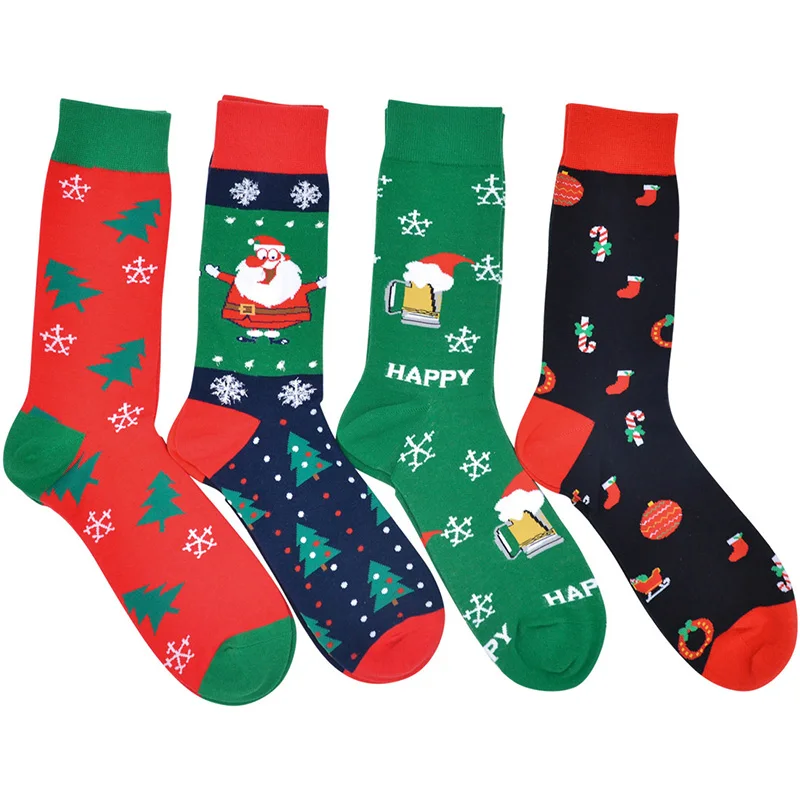 urgot 4 pairs men christmas socks funny xmas santa claus tree snowflake snow cotton tube crew happy sock men new year sokken