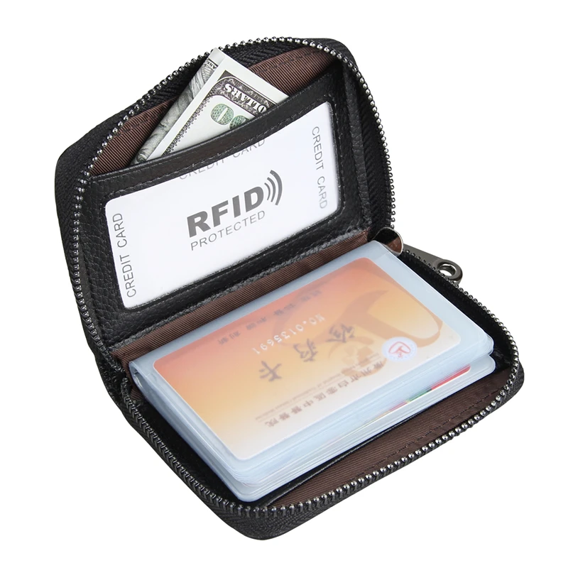 2020 new genuine leather card bag rfid blocking credit card holder men business card wallet women change organizer zipper purse free global shipping