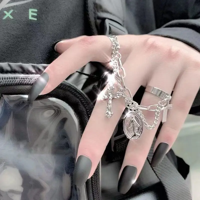 

New Adjustable Cross Ring Men and Women Cool Punk Hip Hop Cross Ring Multi-layer Chain Open Finger Jewelry Party Gift