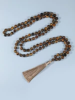 yuokiaa natural tiger eye beaded necklaces japamala 108 meditation mala tassel necklace boho yoga spirit jewelry for women men