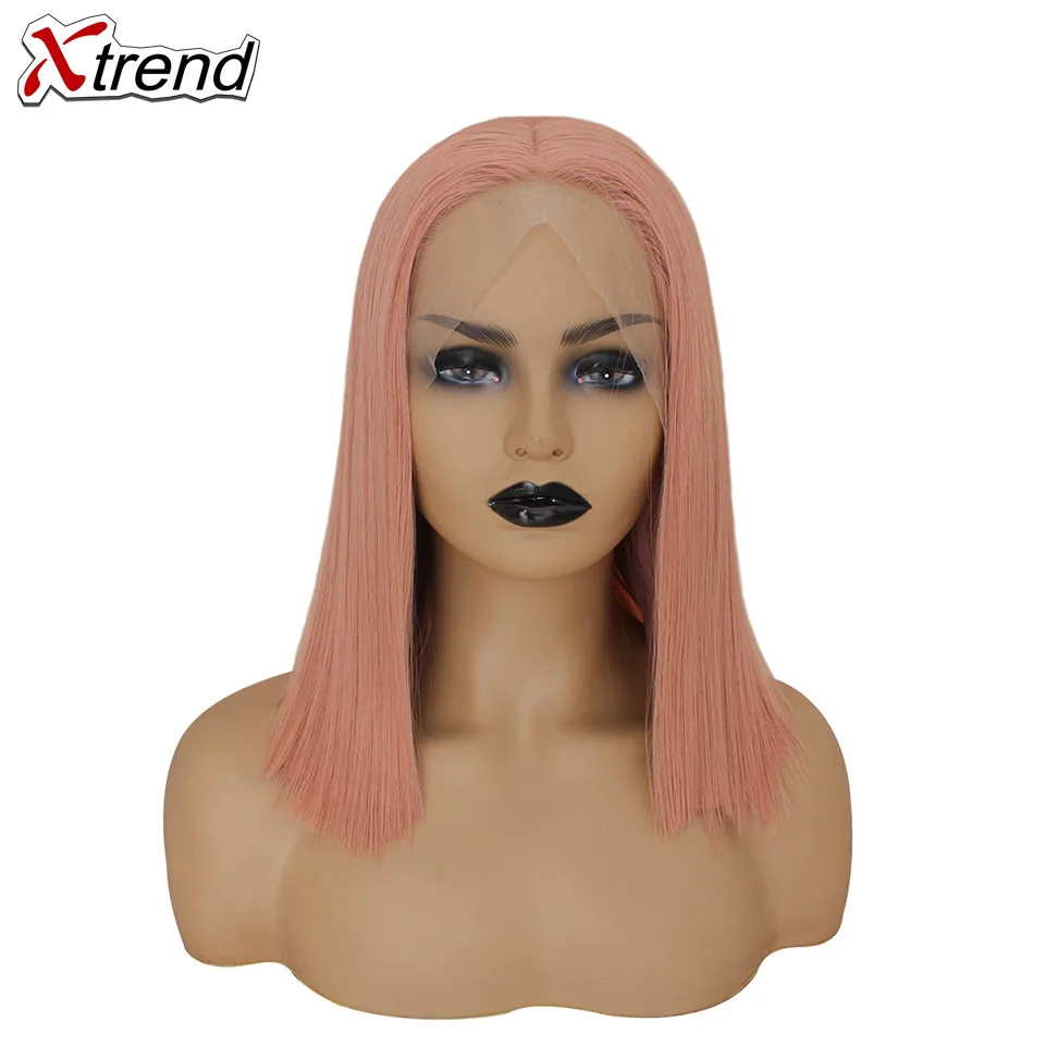 Xtrend синтетический парик на кружеве короткий Боб блонд Розовый Фиолетовый Белый 613 Омбре серый имбирь Лолита косплей парики для черных женщин - Цвет: pink