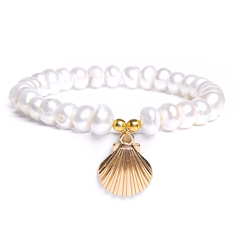 Boho Shell& пресноводный жемчуг браслет Seashell Cowry Shell Conch браслет для женщин ювелирные изделия мала-йога пляж - Окраска металла: 8