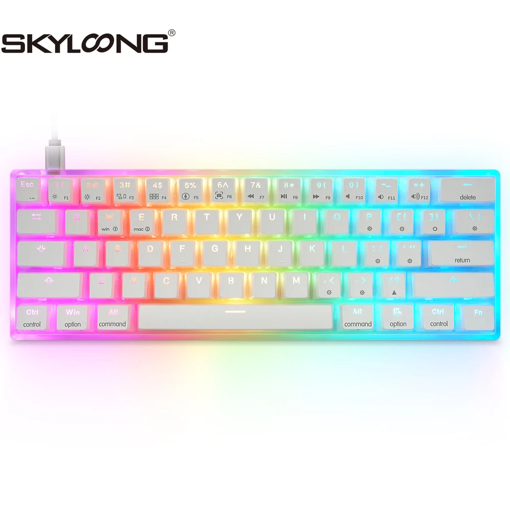 

SKYLOONG V2-GK61 61 клавиши PBT белый персонаж Желейная крышка с прозрачной нижней крышкой чехол механическая клавиатура с USB Type-C для геймера