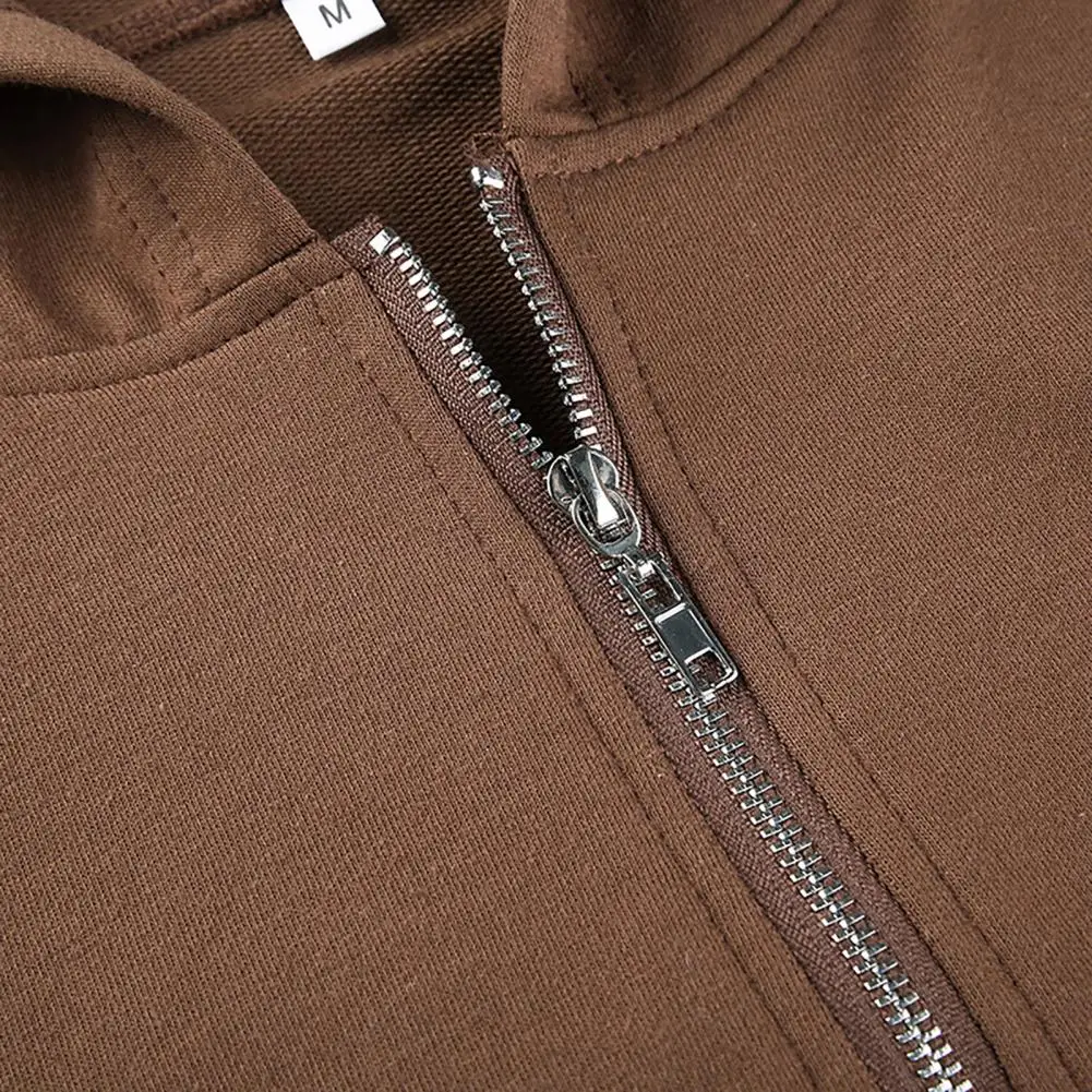 

Solid Color Women Hooded Sweatshirt Autumn Zip-up Hooded Coat Short Hoodies Sweatshirts for Women Loose Outerwear Brown/Pink